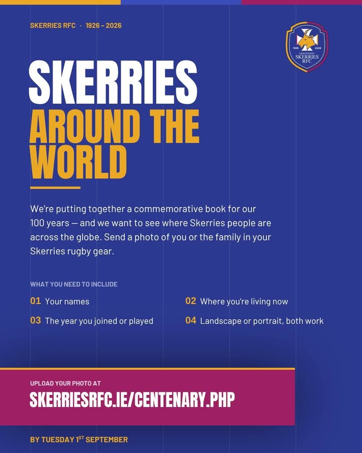 📢 Calling all supporters and friends of Skerries Rugby Club overseas. 📢