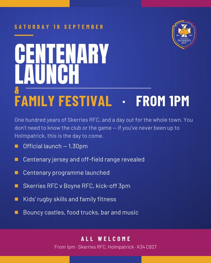 🥁 SKERRIES RFC CENTENARY LAUNCH 🥁